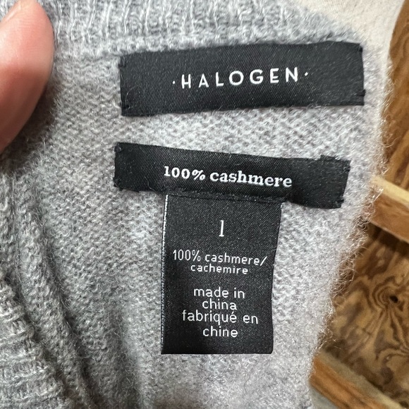 Halogen 100% Cashmere Sweater Crewneck Pullover Side Vent Gray Woman’s Size L - Picture 7 of 10